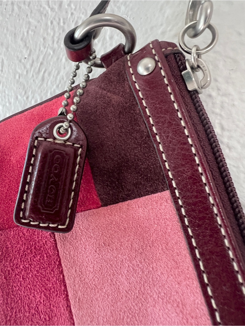 COACH Hampton patchwork wristlet wallet purse suede berry red and pink - Picture 3 of 9